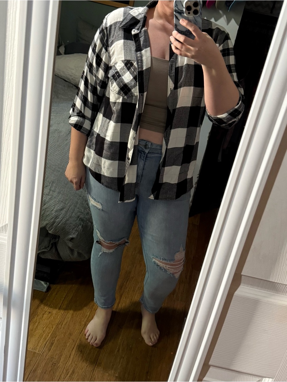 Black & White Buffalo Plaid Button-Down Shirt